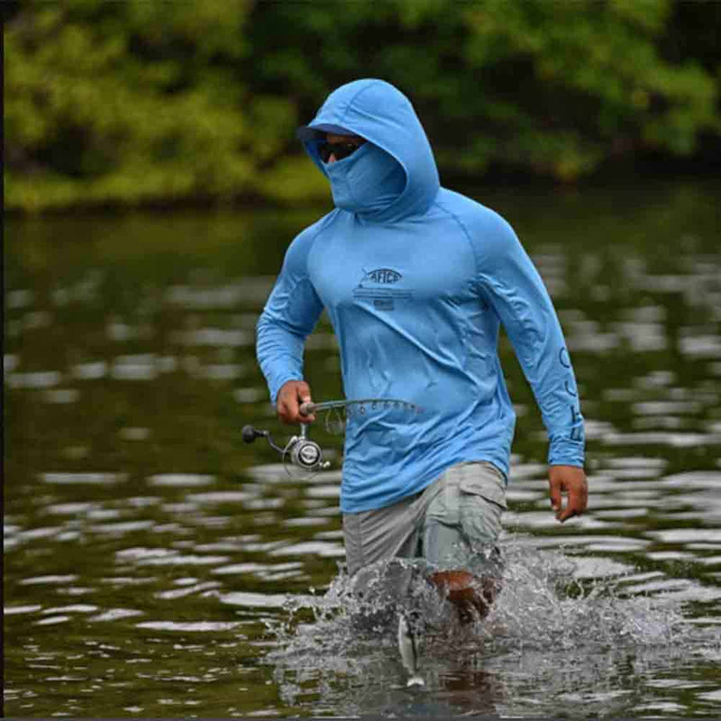 AFTCO DRP Hooded Performance Fishing Shirt – Blue Magnum Heather