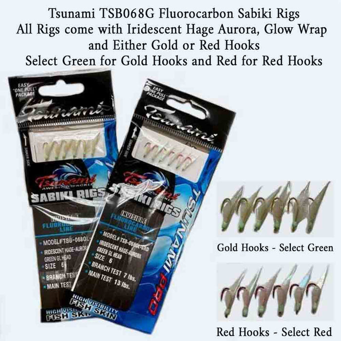 Tsunami TSB068G Glow Iridescent Hage Aurora Sabiki Rig