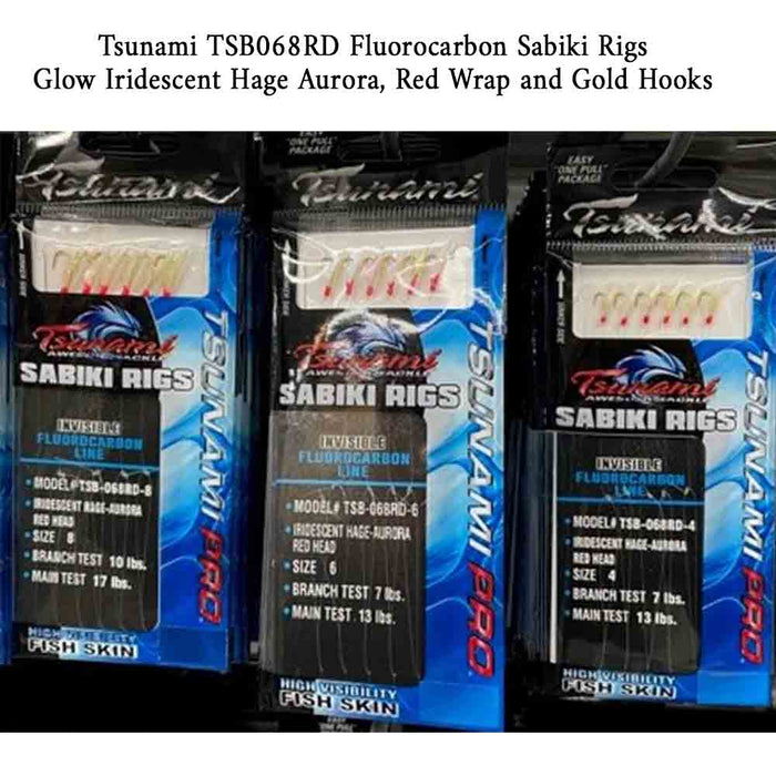 Tsunami TSB068RD Glow Iridescent Hage Aurora Fluorocarbon Sabiki Rig