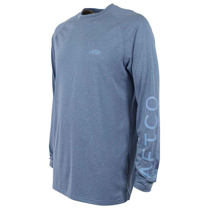 Aftco Samurai L/S Sun Protection Performance Shirt in Space Blue Heathe